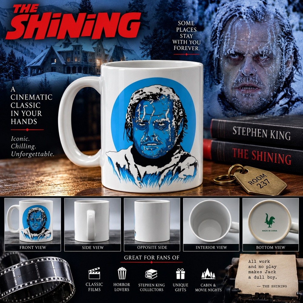 The Shining Jack Torrance Frozen Ceramic Coffee Mug White Blue Horror Movie Fan